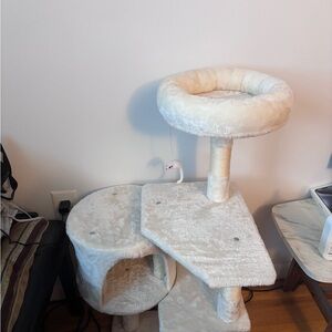 Plush Cream Cat Tree with Toy